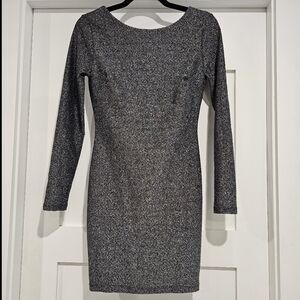 CEFIAN Sparkly Glitter Ruched‎ Backless Long Sleeve Mini Dress